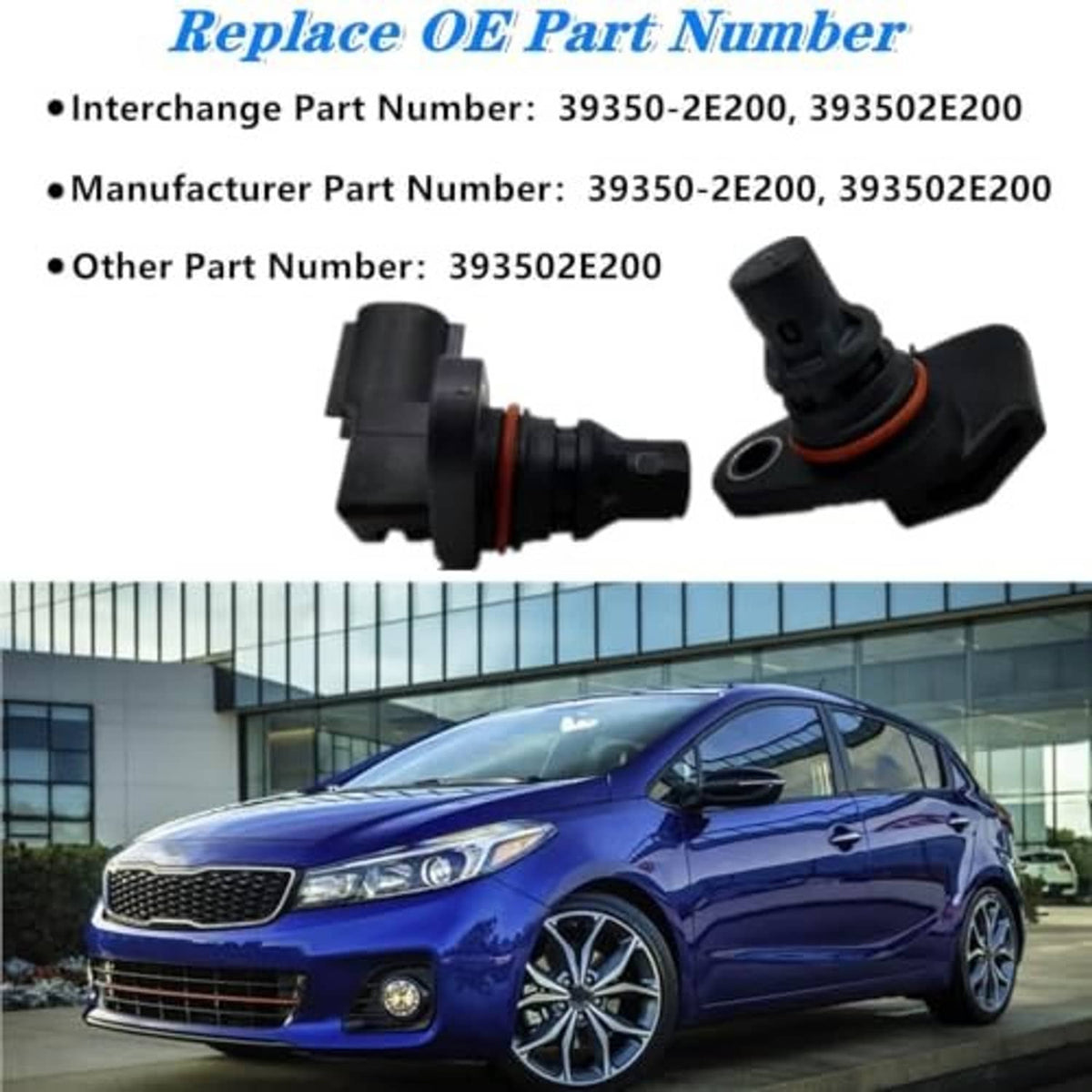Camshaft position sensor pair with black housings and orange seal rings