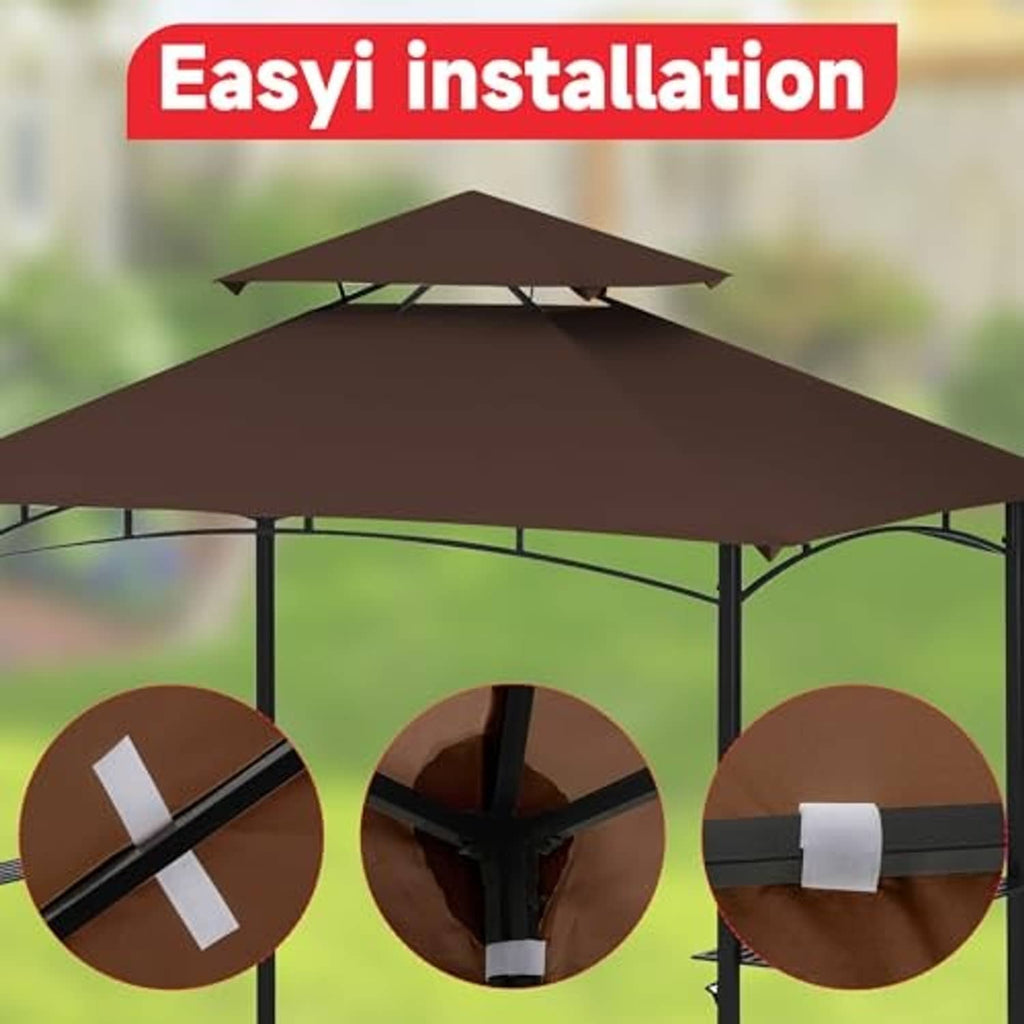 Coffee-brown grill gazebo replacement canopy top with corner tie/clip attachment points