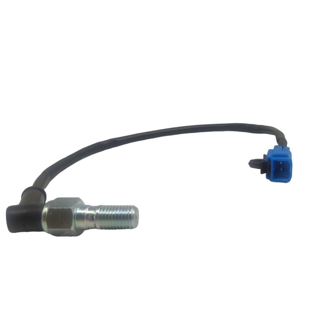 Brake stop sensor wiring harness with blue plug and gray cylindrical connector