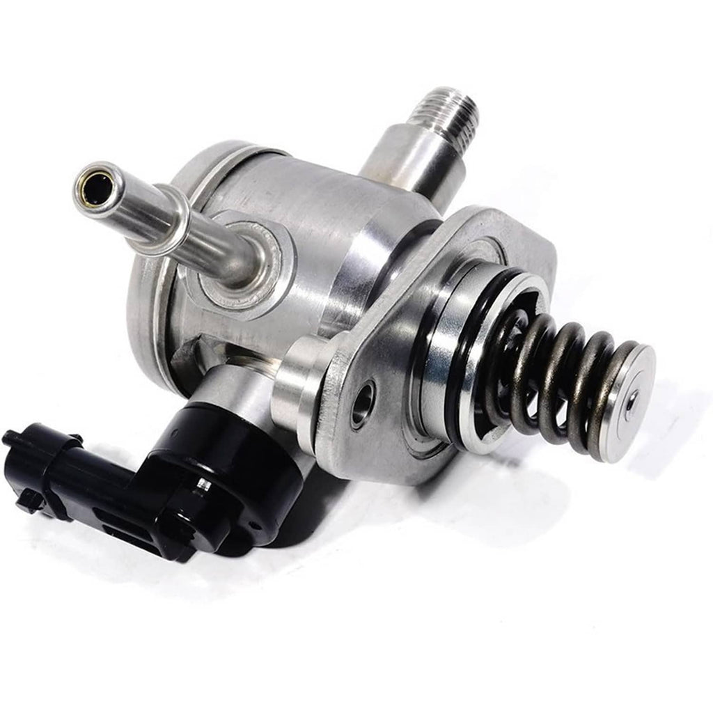 High pressure fuel pump with spring assembly and black connector, angled view