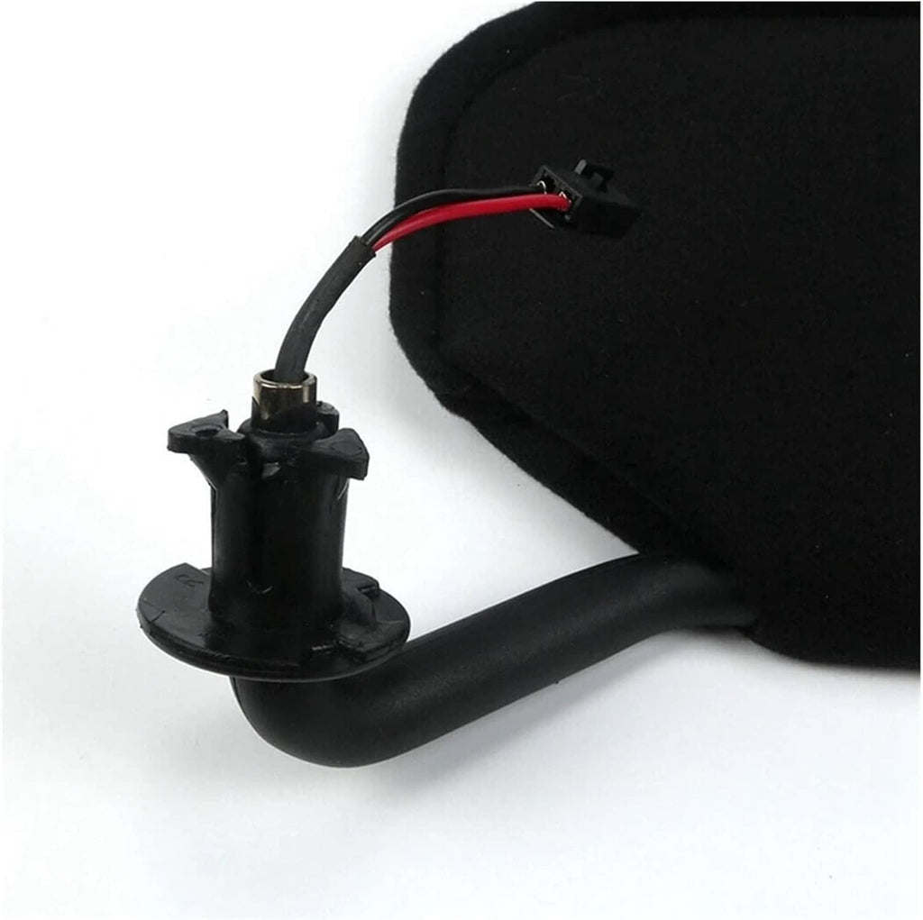 Black sun visor with exposed red-and-black wire near mounting post
