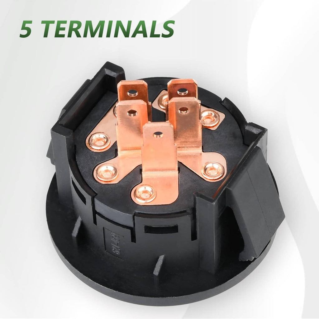 3-position ignition switch with five copper electrical terminals and black housing