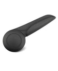 Black driver seat height adjustment handle with round control knob and long lever