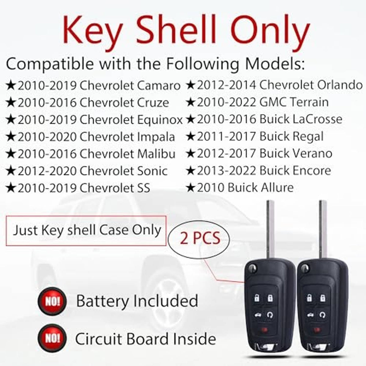 Two black key fob shell cases with metal key blades, replacement key shell set