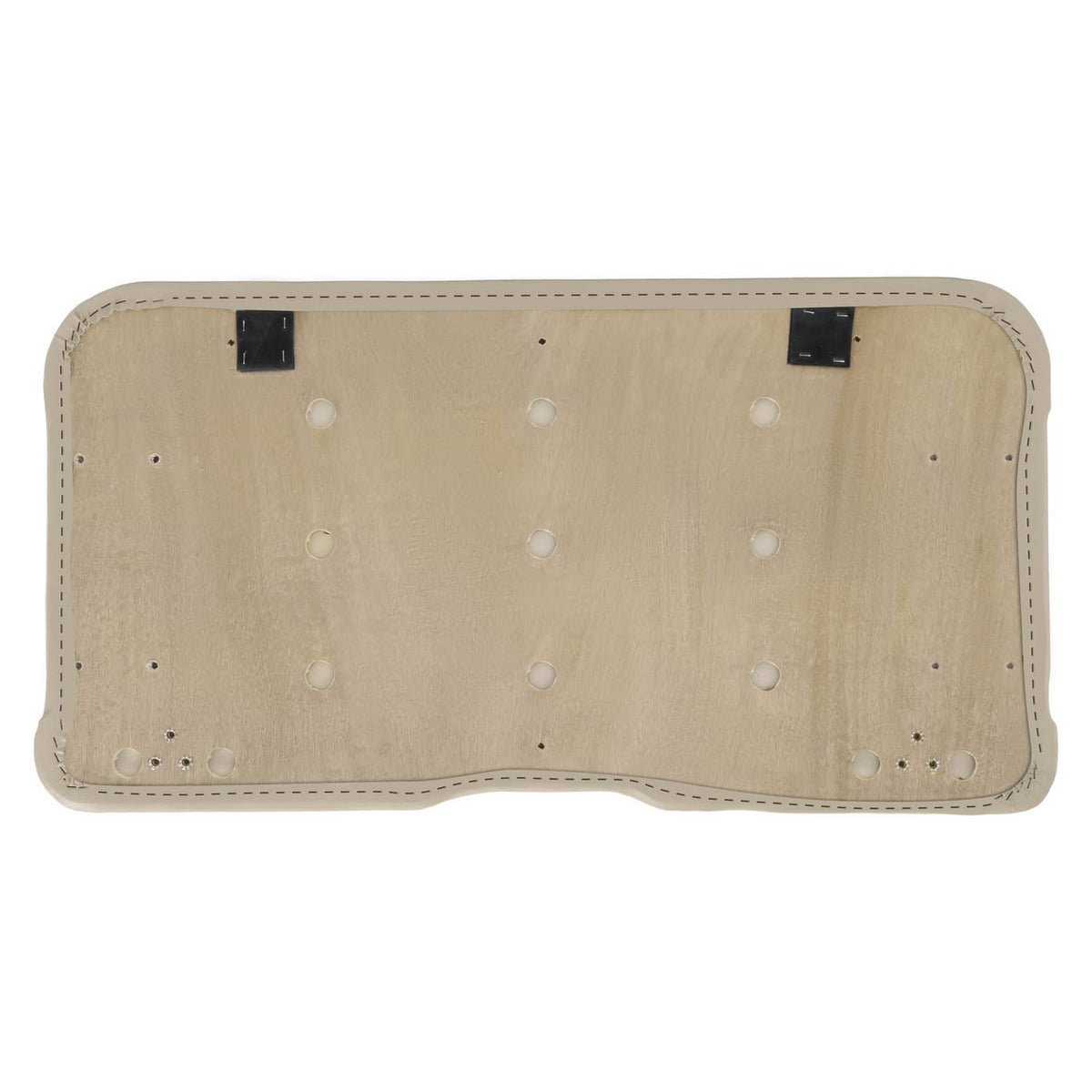 Beige cushion base with stitched border, ventilation holes, and two black mounting tabs