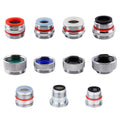 Chrome faucet aerator adapters with rubber seals, assorted fitting sizes in a set