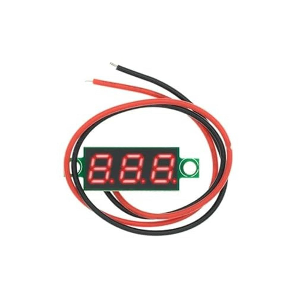Digital voltmeter gauge with red LED display and red/black wire leads