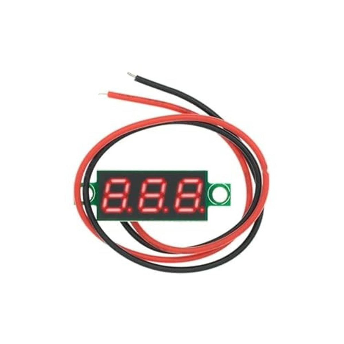 Digital voltmeter gauge with red LED display and red/black wire leads