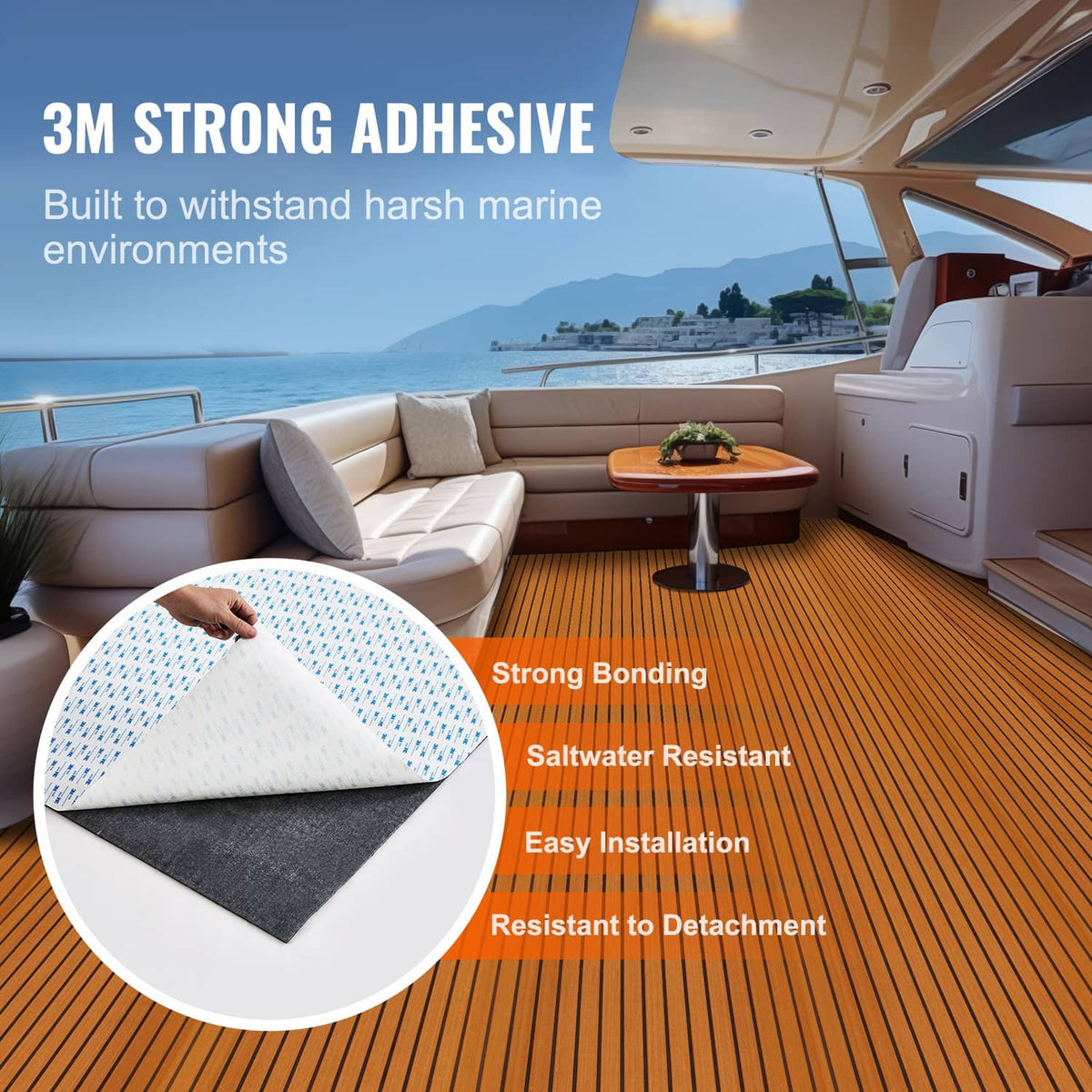 Orange-brown faux teak EVA foam boat decking sheet and rolled roll sample