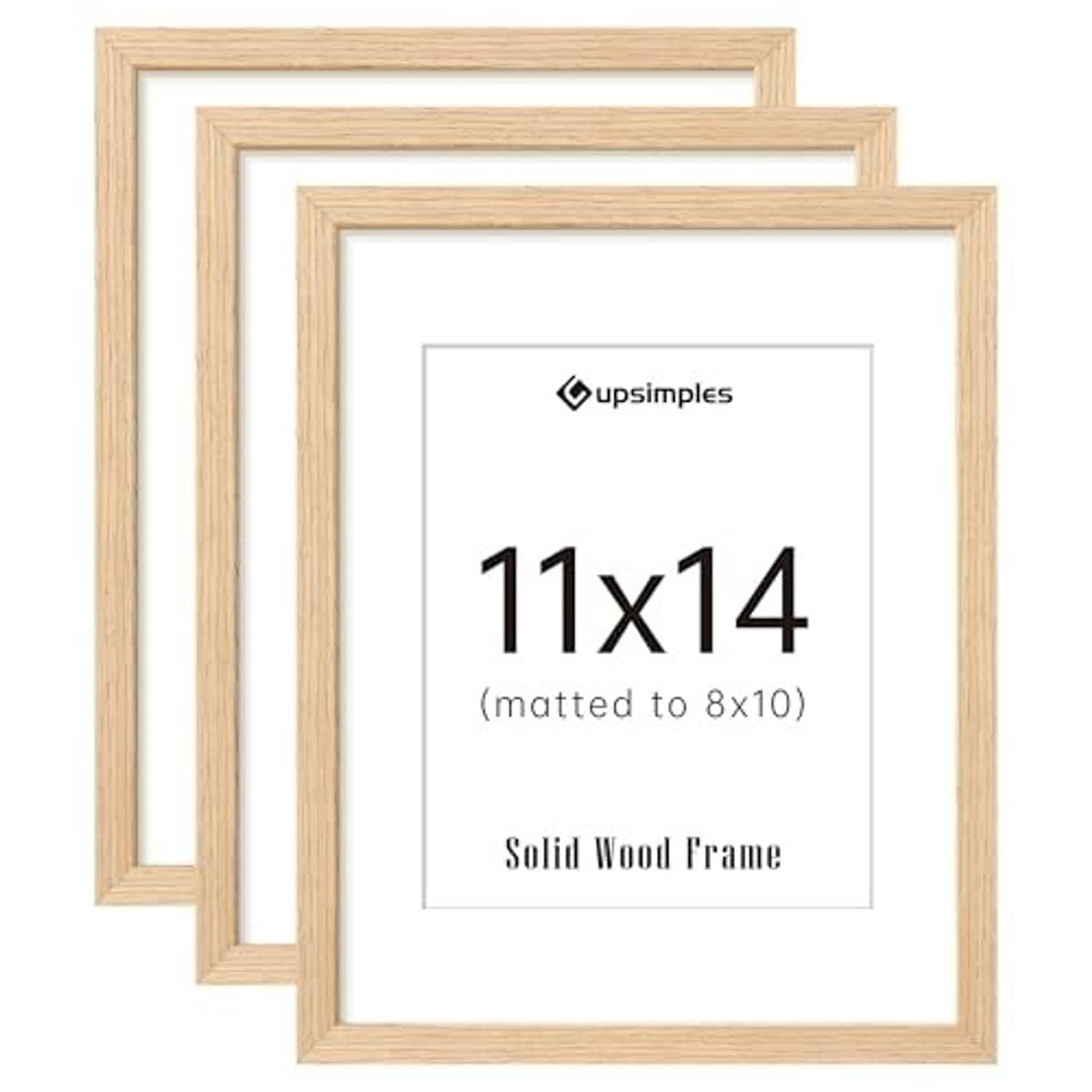 Set of 3 natural wood picture frames with white mat, 11x14 opening