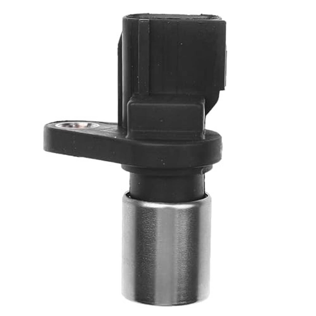 Crankshaft position sensor with black bracket, metal cylinder body, and top connector