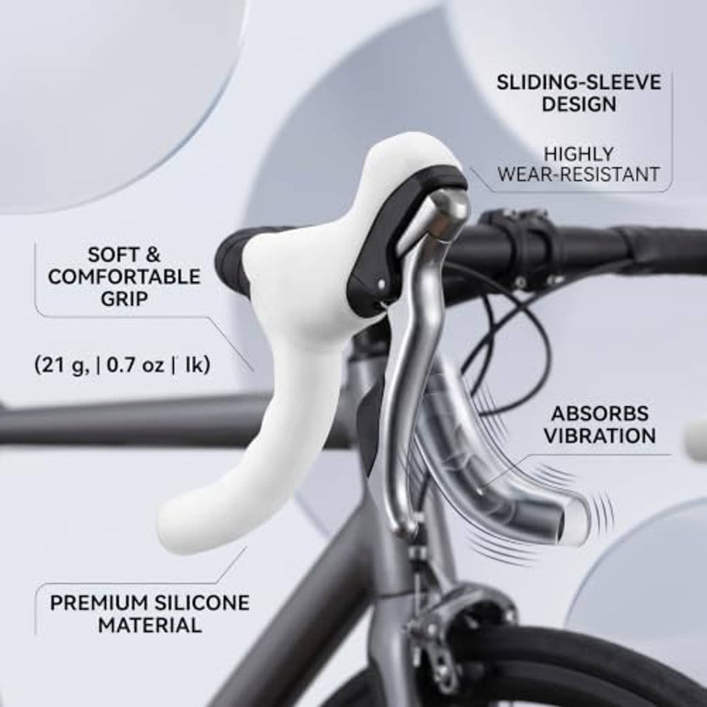 White silicone sliding-sleeve brake lever grips on bicycle brake arm