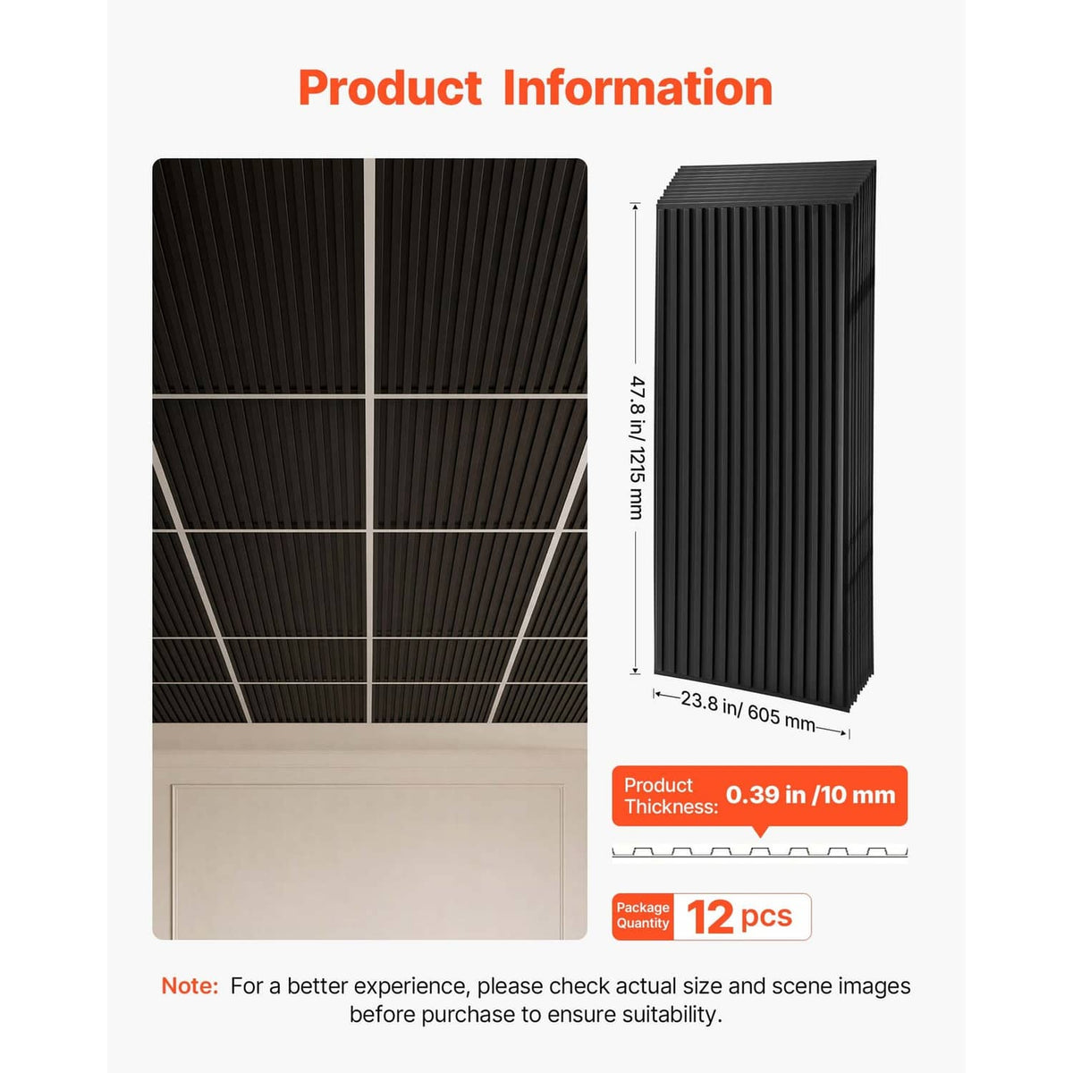 Black vertical-ridged linear ceiling tile panel with grid layout view