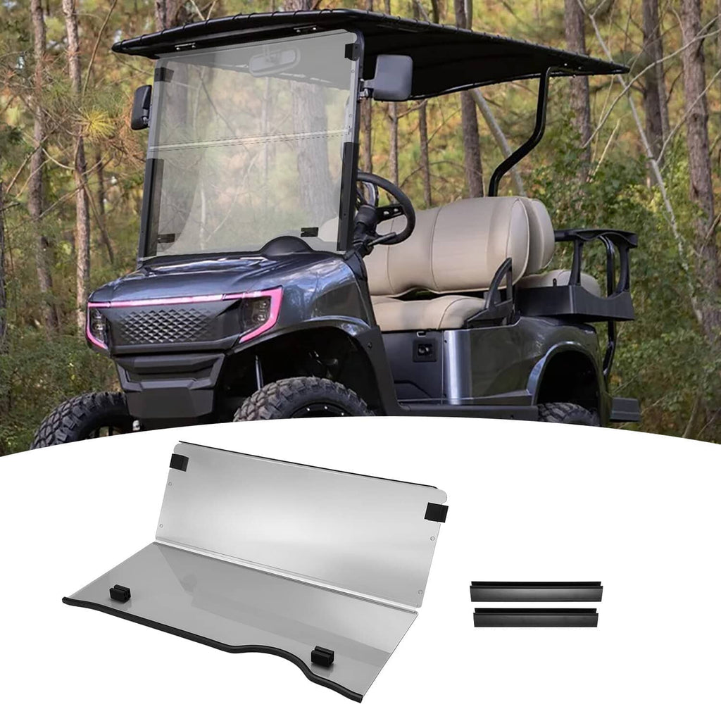 Folding tinted full front windshield screen panel set with mounting brackets