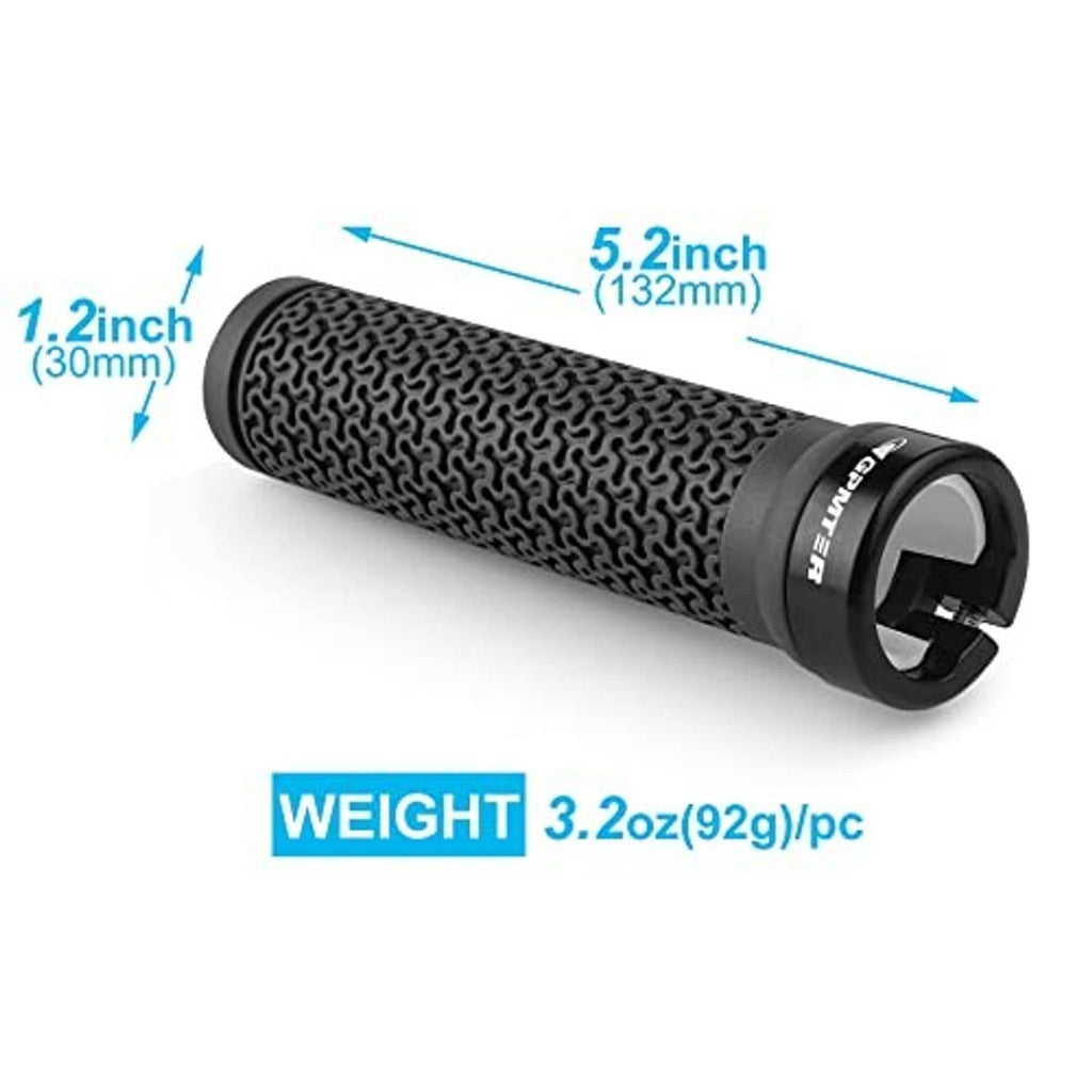 Single black textured bike grip with aluminum lock ring and rubber end cap