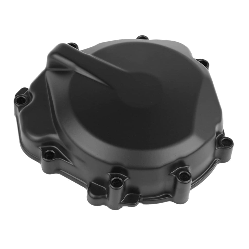 Black left engine stator cover crankcase with side tabs and mounting bolts