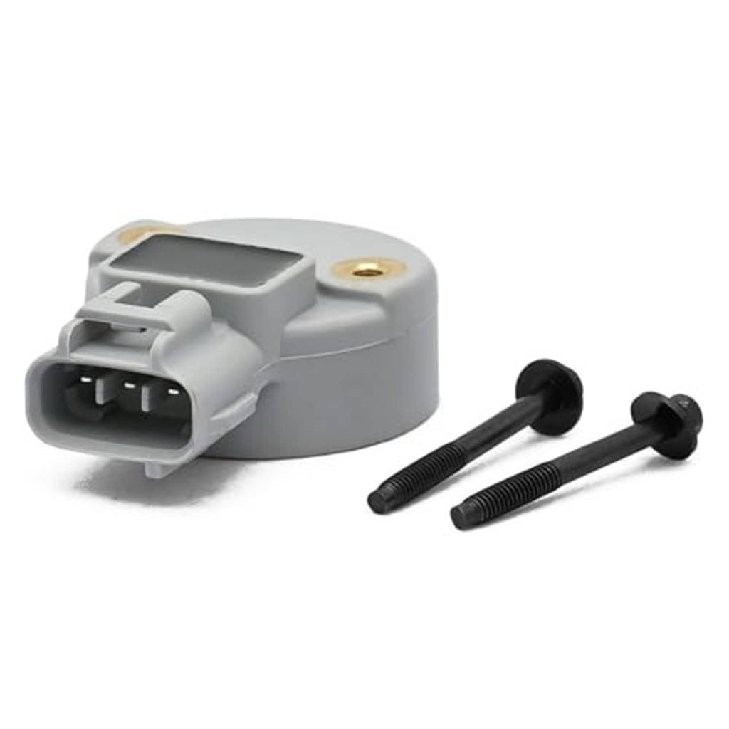 Camshaft position sensor with gray body, black electrical connector, and two screws