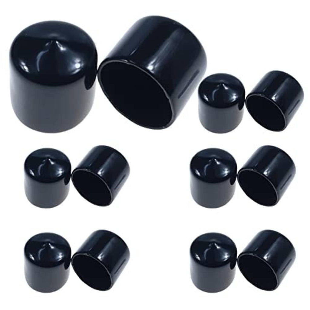Round rubber end caps set, dark blue/black, mixed small and large open ends