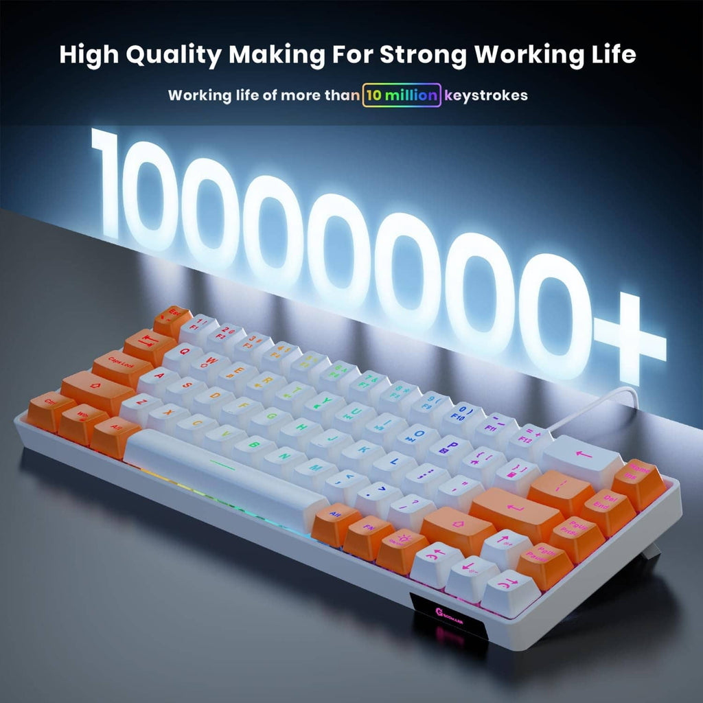 White and orange RGB backlit compact wired keyboard with bright gradient lighting