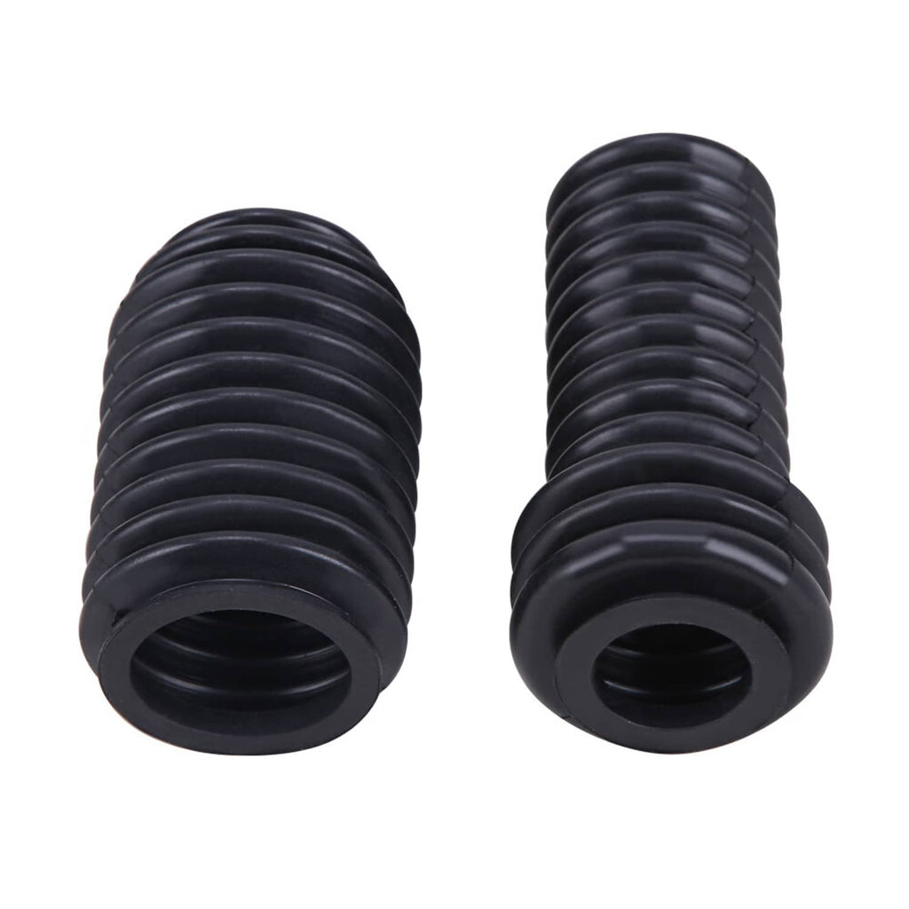 Black ribbed steering rack boots pair showing full boot sides and circular openings