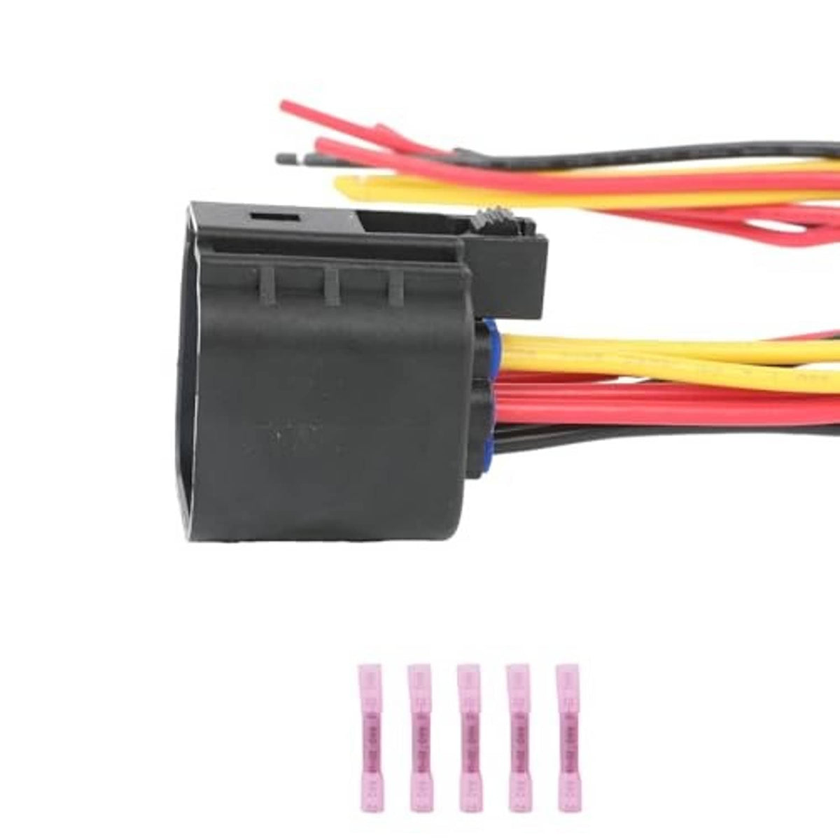 Headlight sensor connector wiring harness, black plug housing with multi-color wires