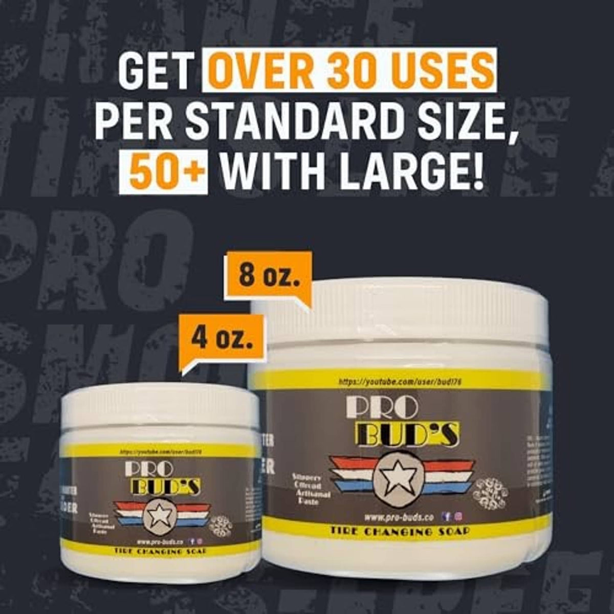Tire changing soap jar set with small and large containers, cream lids