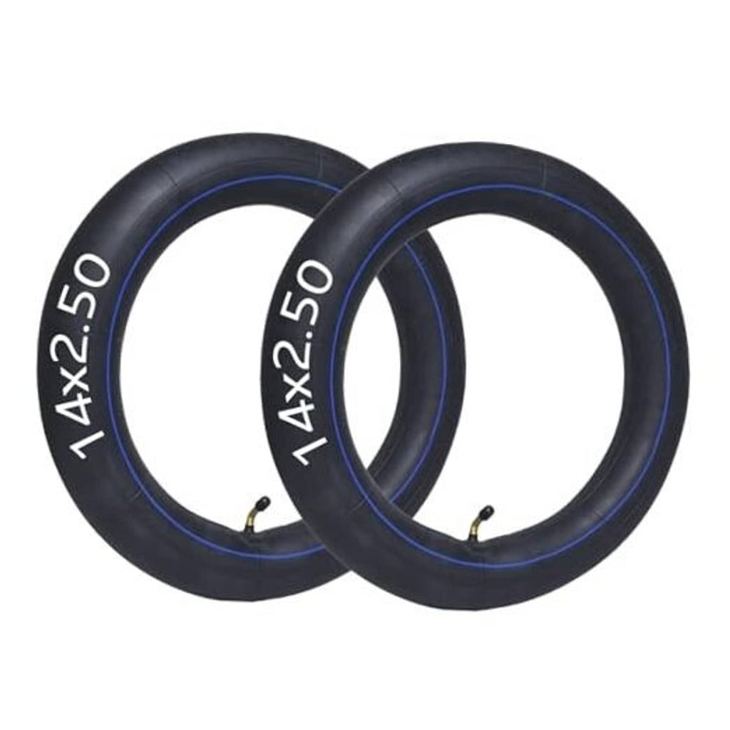 Pair of black inner tubes with blue stripe and visible valve stems