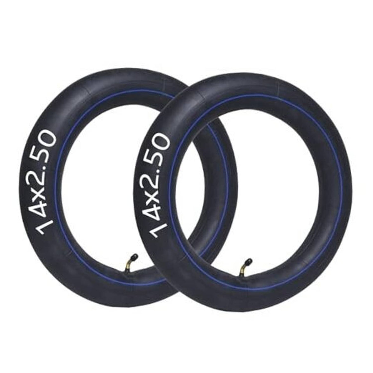 Pair of black inner tubes with blue stripe and visible valve stems