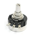 200 ohm potentiometer with black body, metal shaft, and solder mounting pins