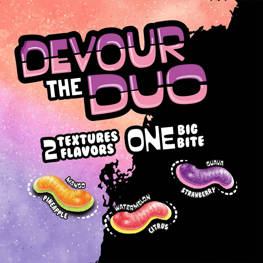 Sour gummi crawlers candy pouch label artwork with flavor highlights