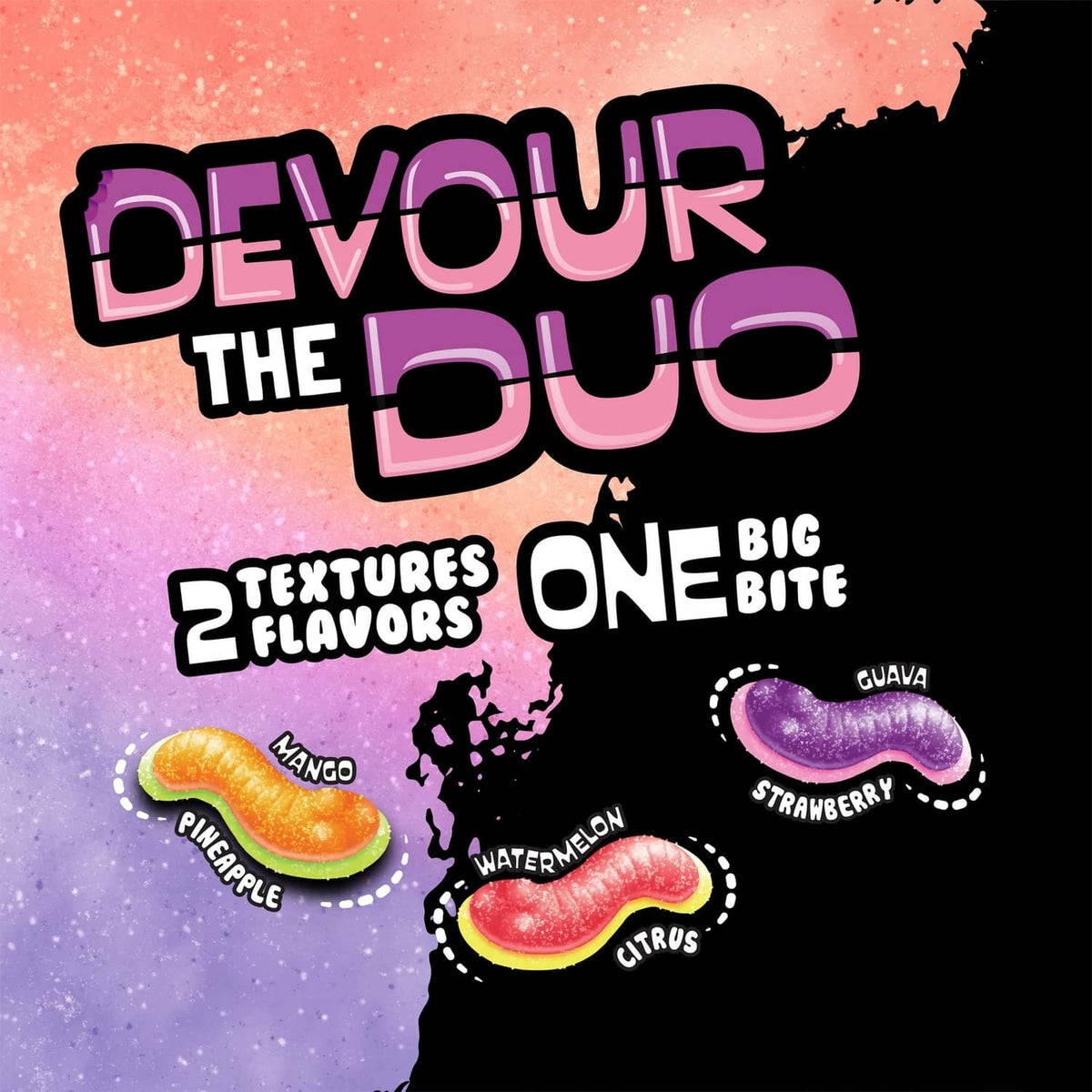 Sour gummi crawlers candy pouch label artwork with flavor highlights