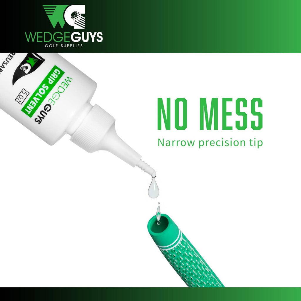 Narrow-tip grip solvent bottle applying liquid to golf grip tape