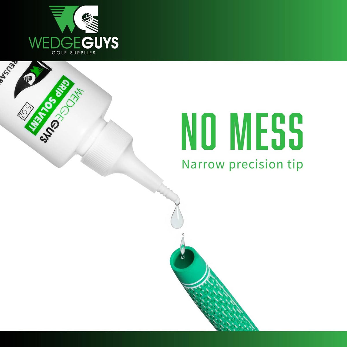 Narrow-tip grip solvent bottle applying liquid to golf grip tape