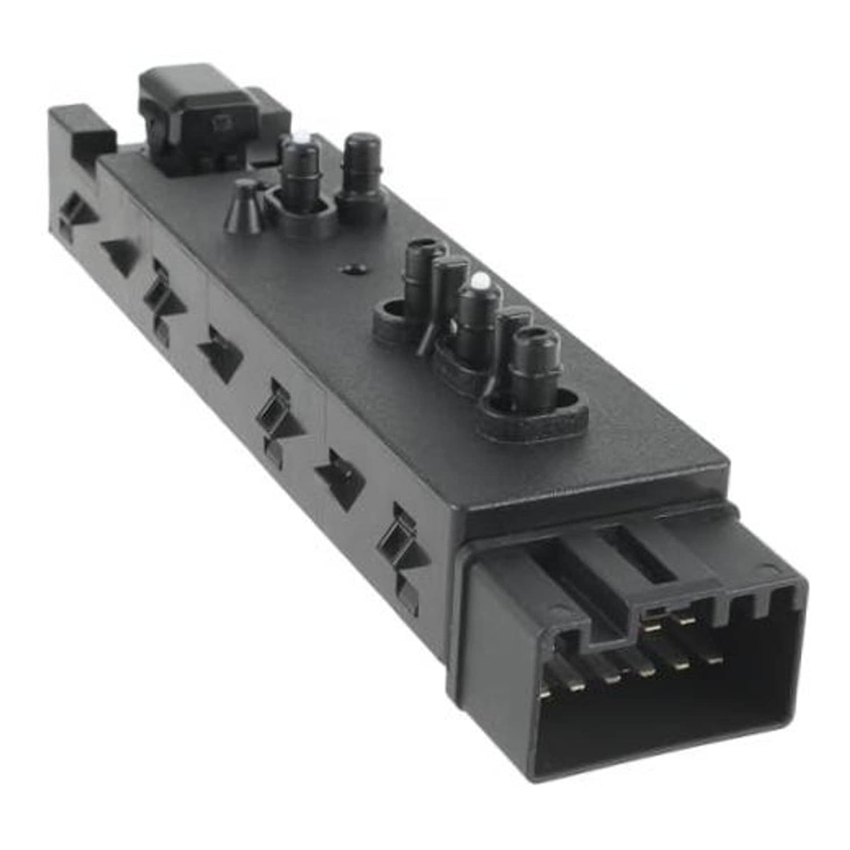 Power seat control switch with rocker buttons and multi-pin connector, dark gray