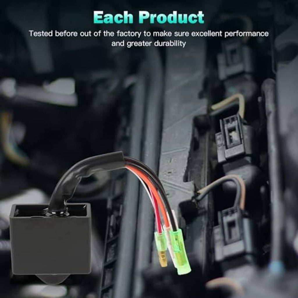 CDI ignition module with black box and wire harness installed near engine wiring