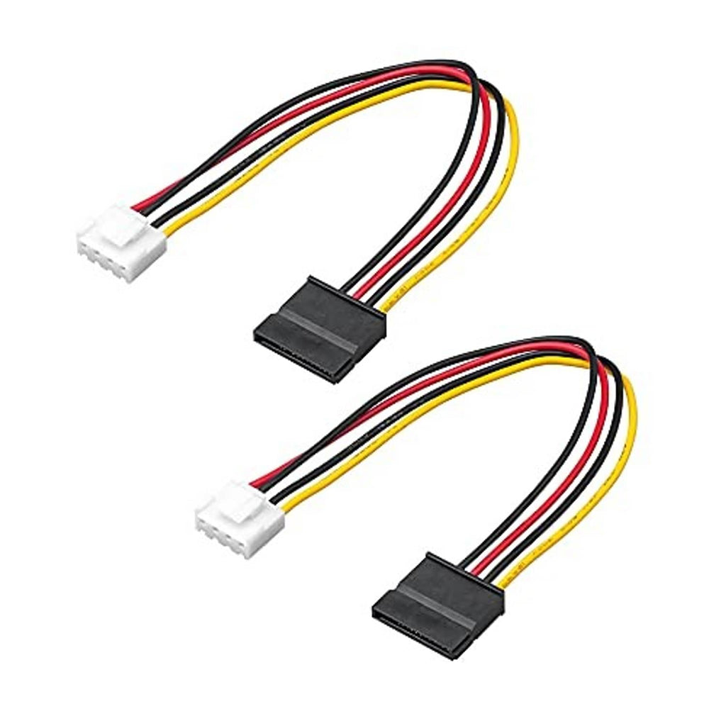 Two SATA power adapter cables with black SATA female and white 4-pin plugs