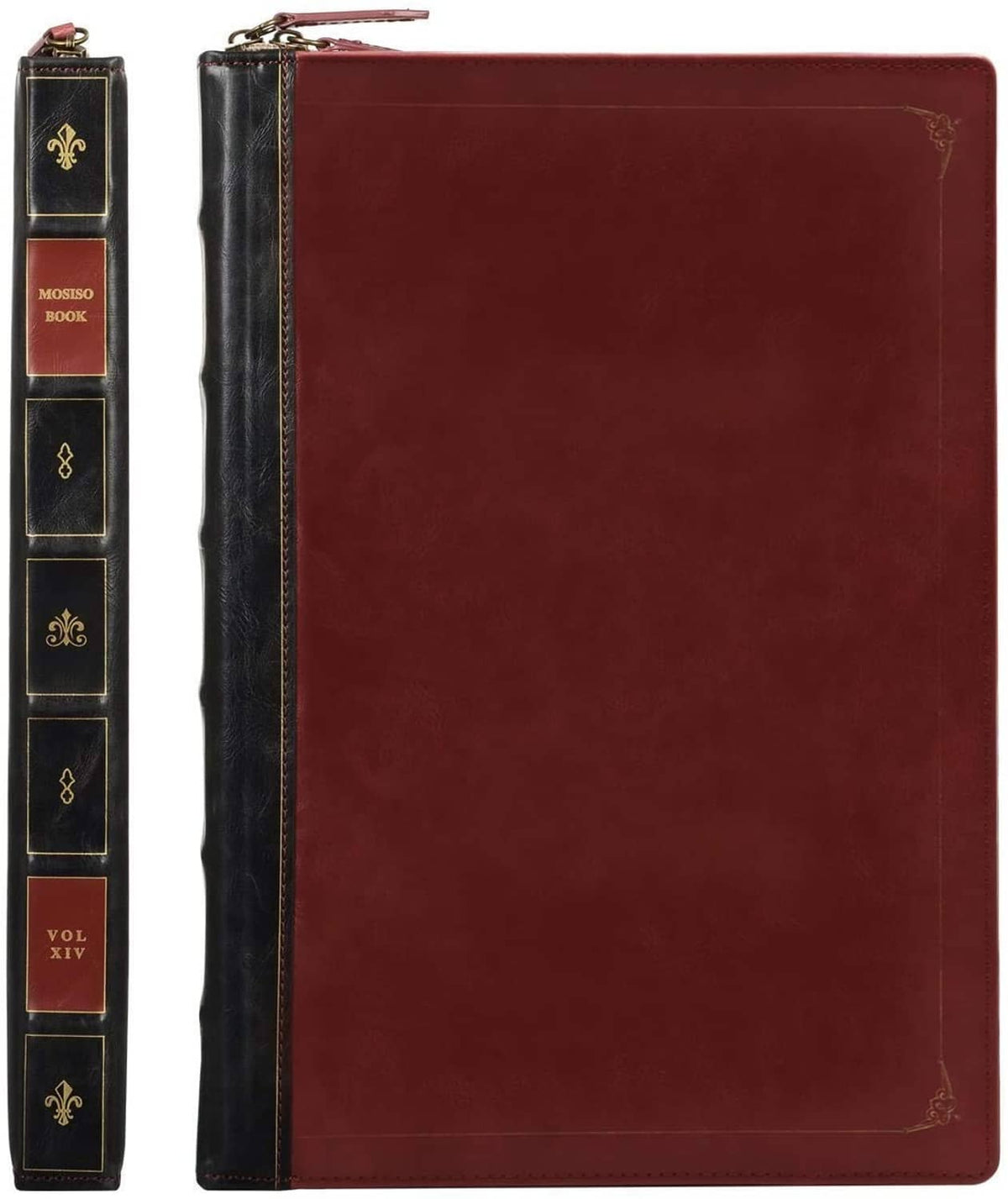MOSISO wine red laptop case back with smooth cover and small gold corner emblem