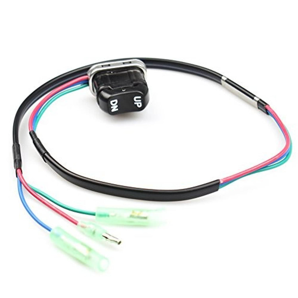 Trim-tilt switch harness with black UP/DN rocker switch and red, blue, green leads