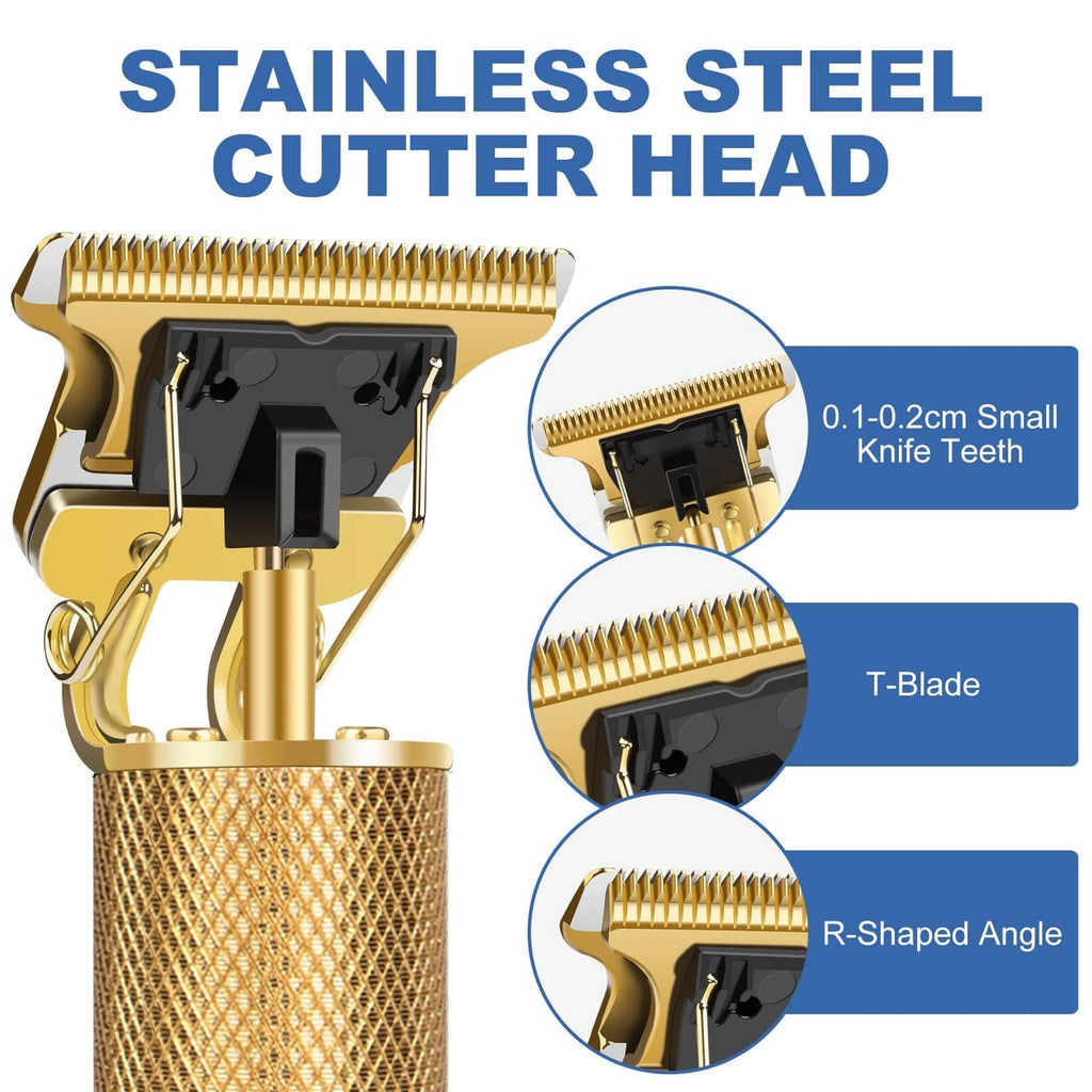 Gold stainless steel cutter head with small knife, T-blade, and R-shaped angle blades.