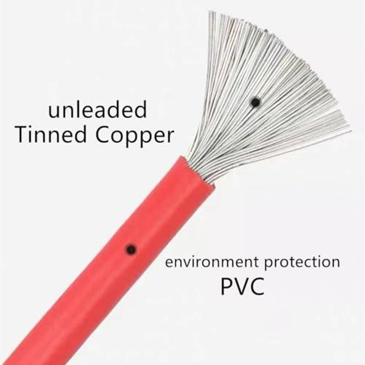 Tinned copper wire pigtails with red PVC insulation bundle