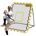Rebound net with square target window, yellow frame, black grid net for pitching drills
