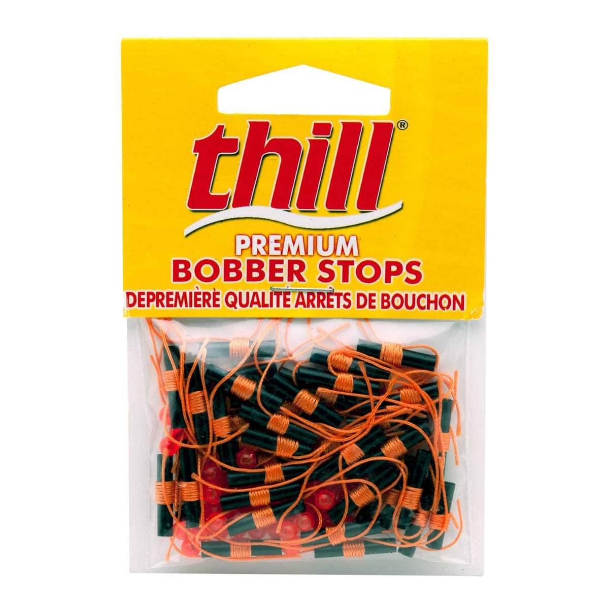 Thill bobber stops: fluorescent orange line stoppers in clear pack