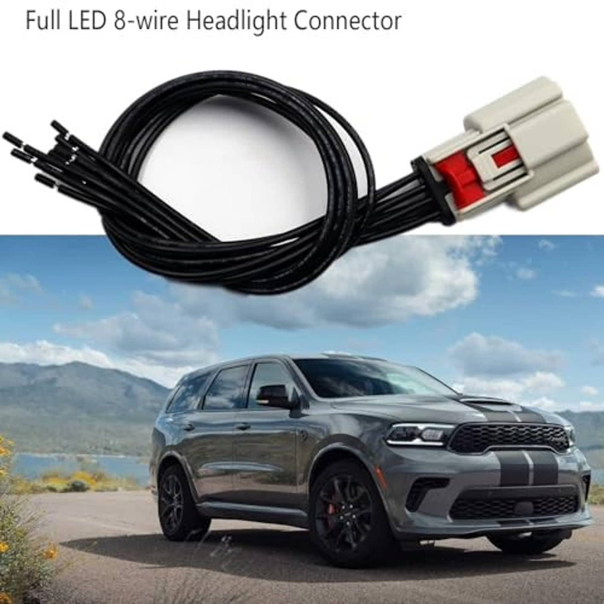 Headlight wiring harness with black cables and gray connector plug