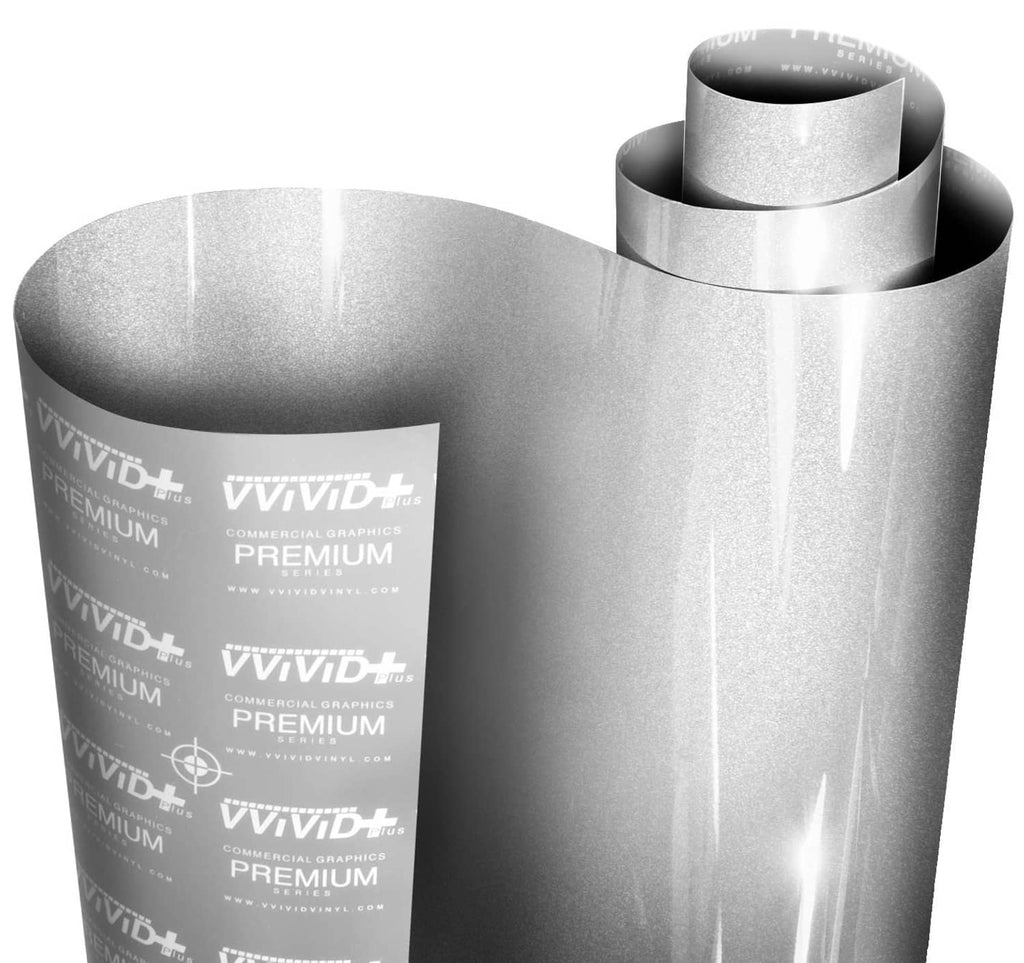 Silver metallic vinyl car wrap roll with premium ultra-gloss finish texture