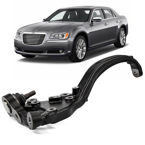 Steering knuckle and control arm assembly with ball joint and bolt mounts, black finish