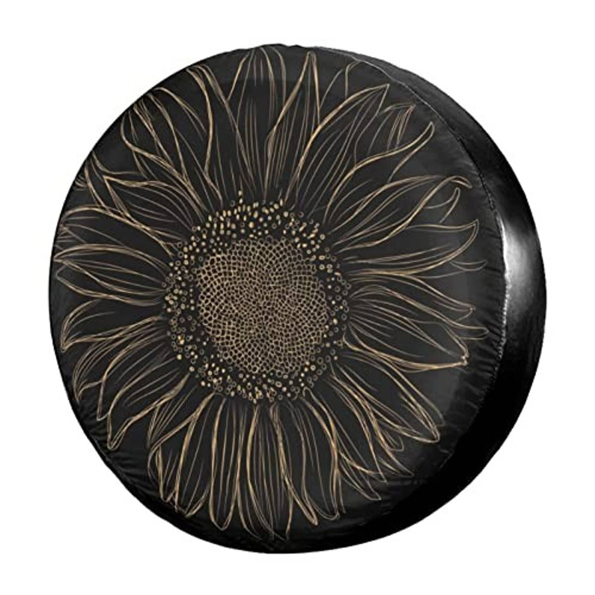 Black spare tire cover with gold sunflower floral mandala design