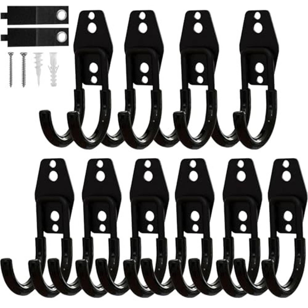 Set of black J-shaped garage hooks with anti-slip grip and mounting hardware, multiple hooks