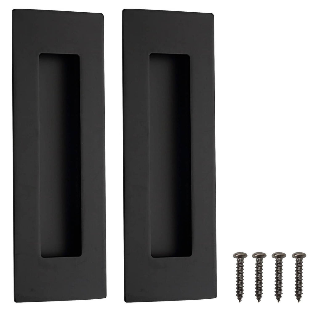 Matte black recessed finger flush pull handles, stainless steel, with mounting screws