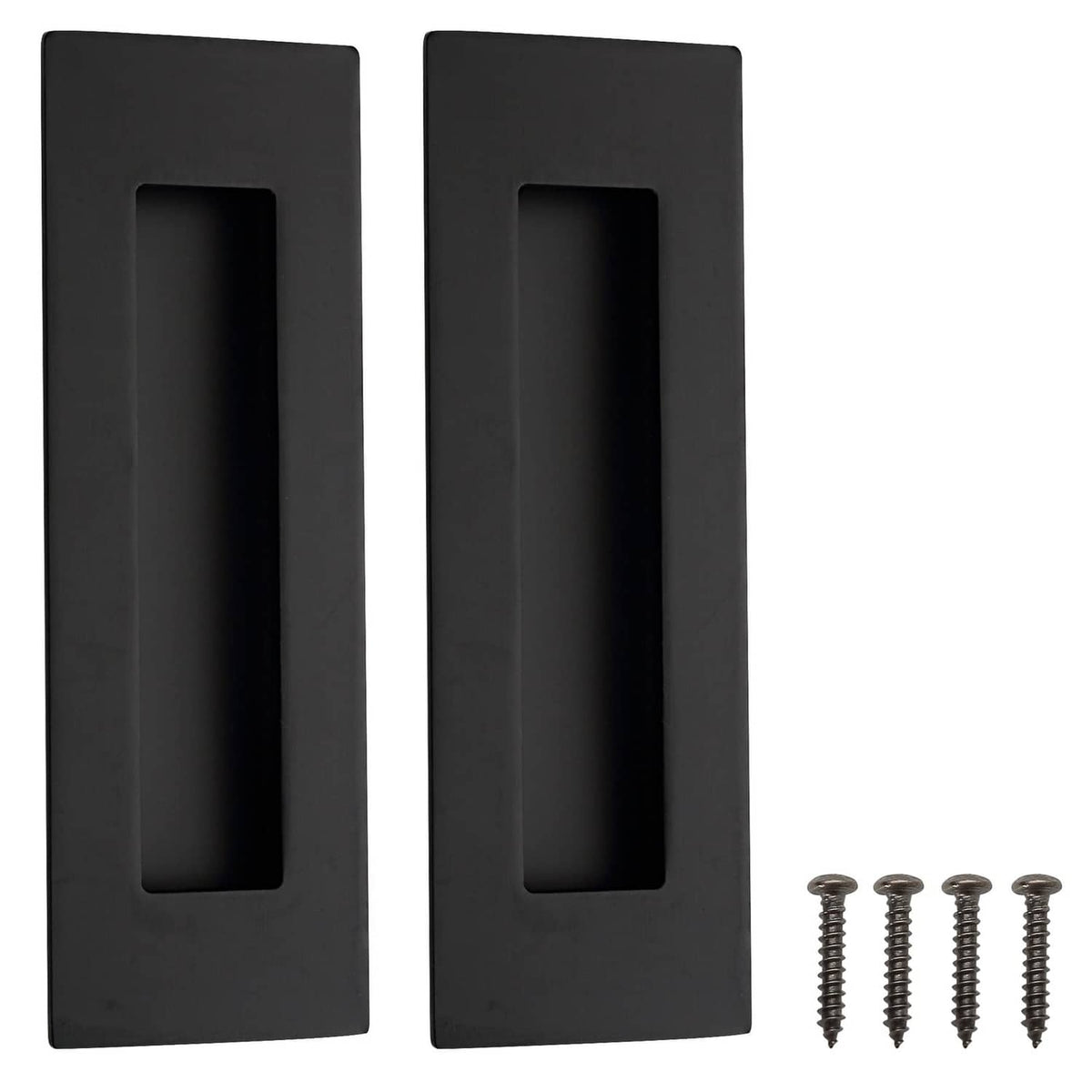 Matte black recessed finger flush pull handles, stainless steel, with mounting screws