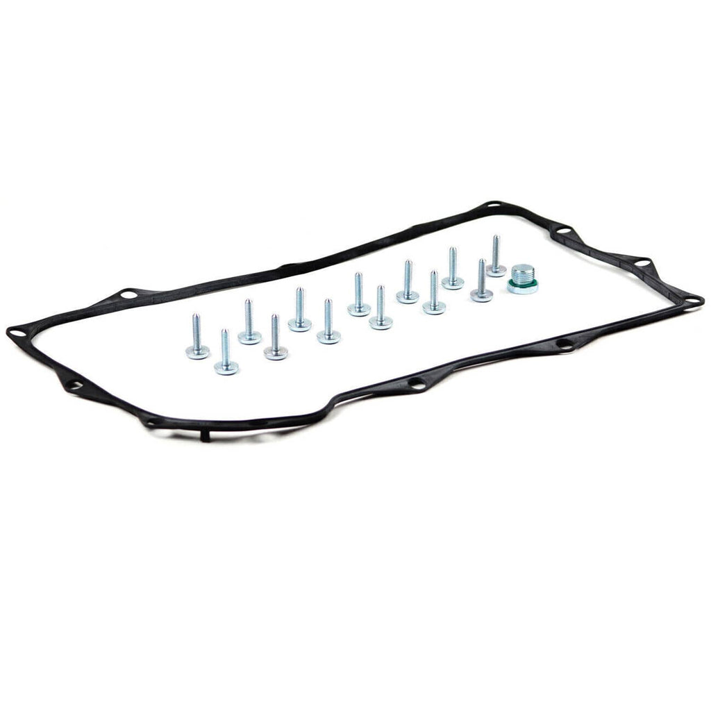 Automatic transmission oil pan gasket with included bolts and washers, dark seal frame